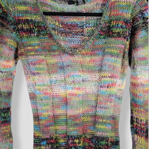 Y2K Vintage Open Knit Space-Dye Sweater Dress Rainbow, Black - Picture 2 of 15
